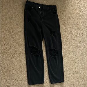 SHEIN Black Ripped Straight Leg Jeans